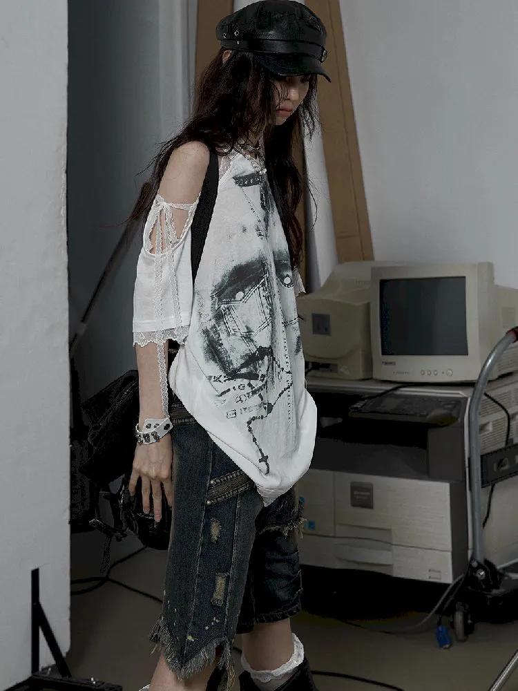 off-shoulder loose short-sleeved T-shirt