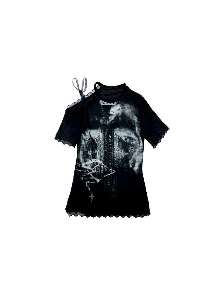 off-shoulder loose short-sleeved T-shirt