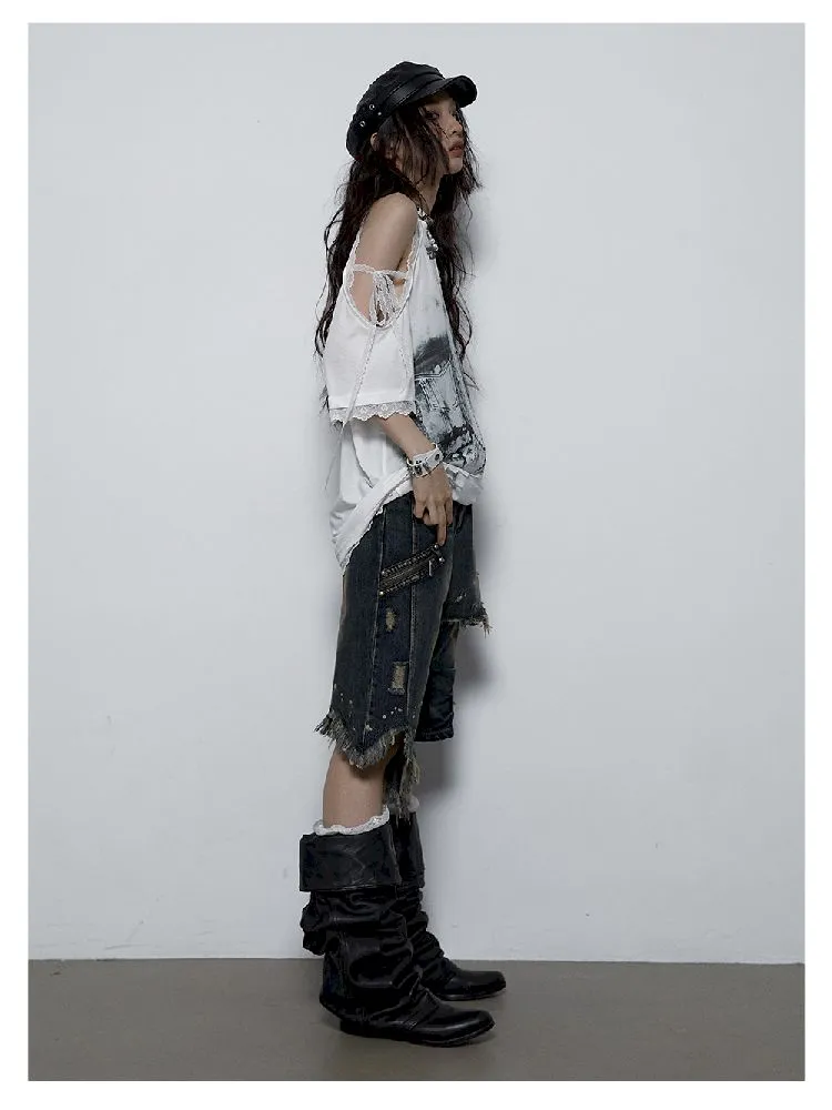 off-shoulder loose short-sleeved T-shirt