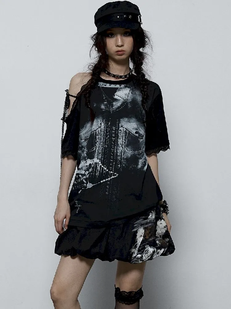 off-shoulder loose short-sleeved T-shirt