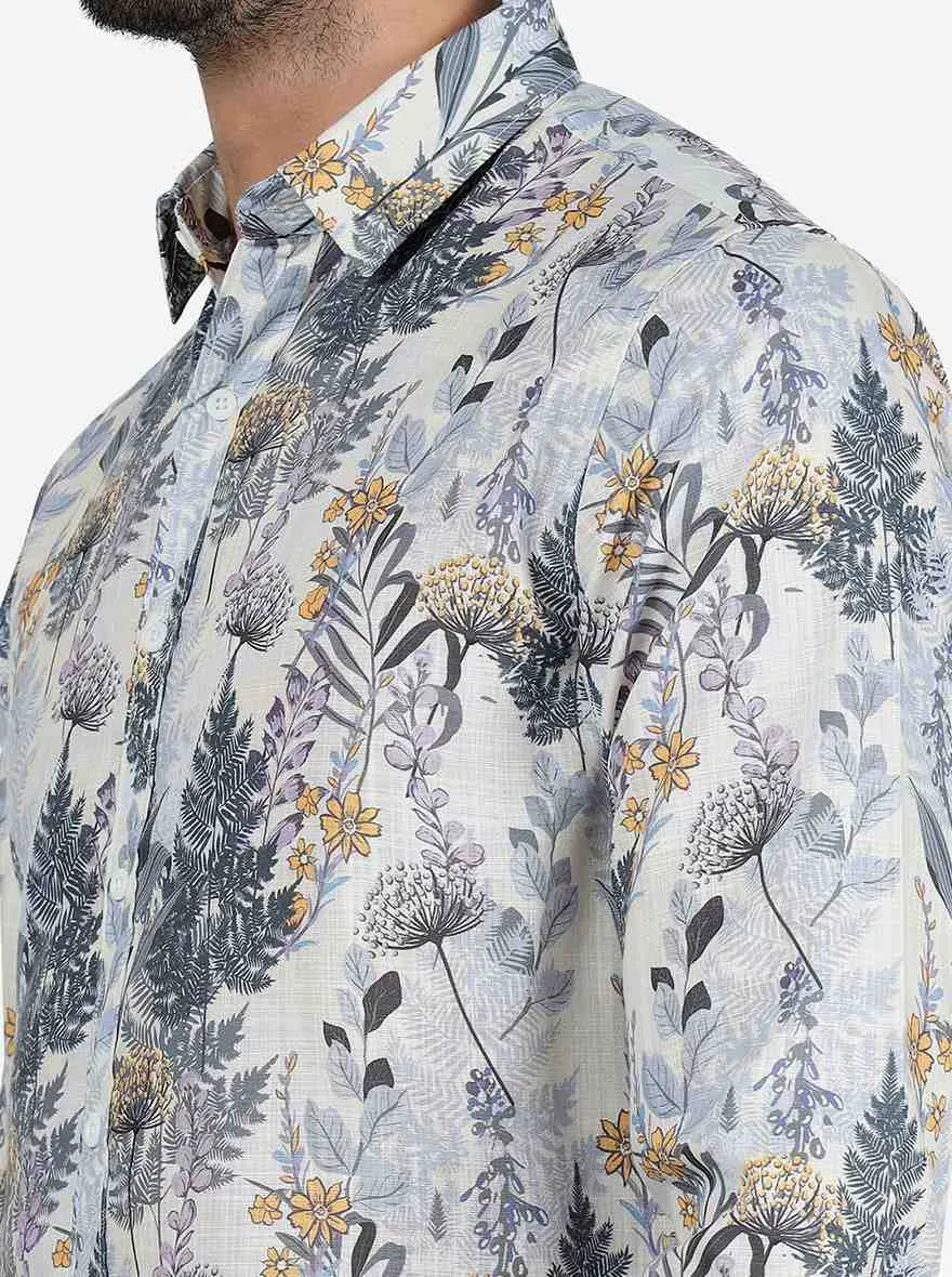 Off White Printed Slim Fit Casual Shirt | Greenfibre