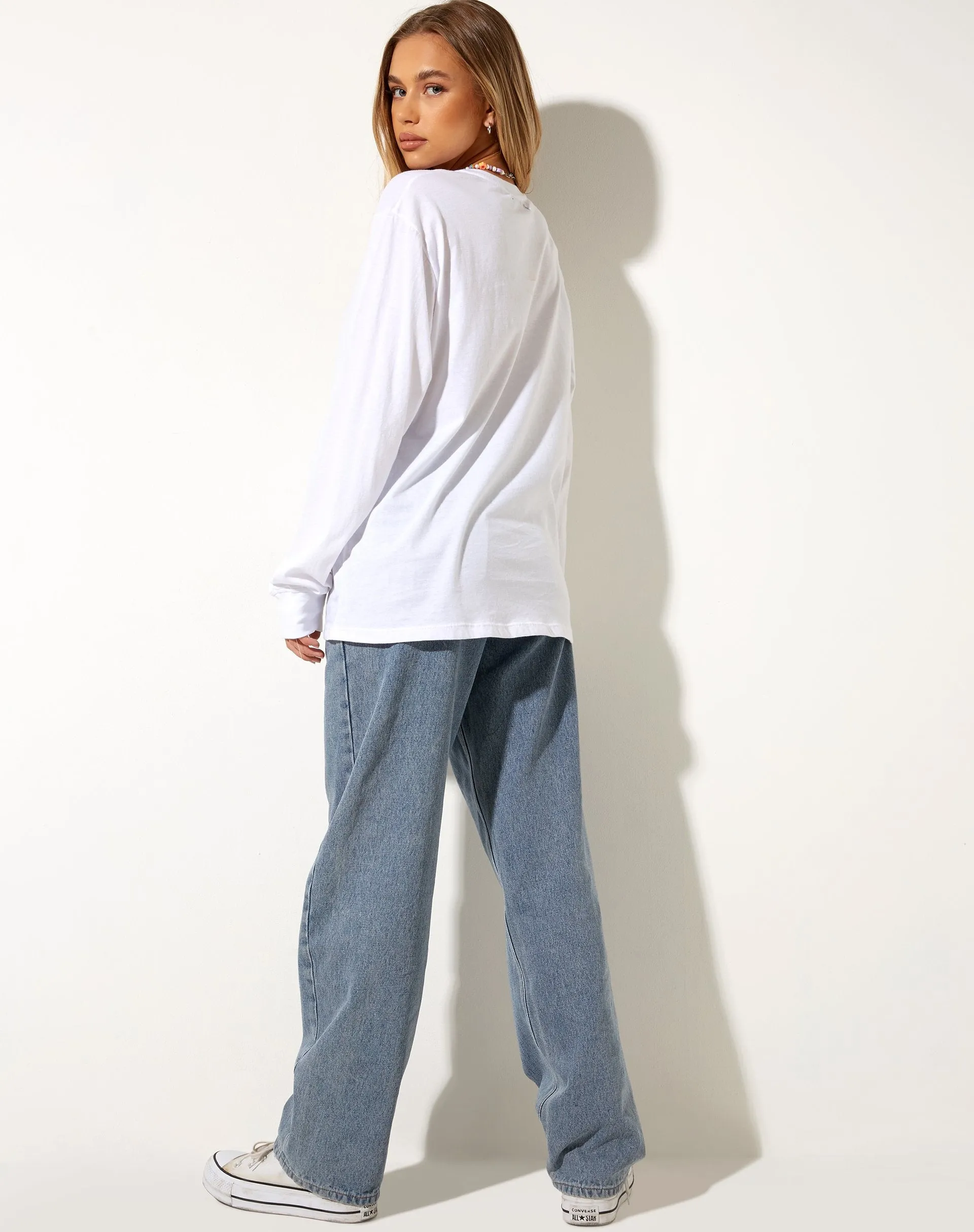 Olivia Long Sleeve Tee in White Crying On The Inside