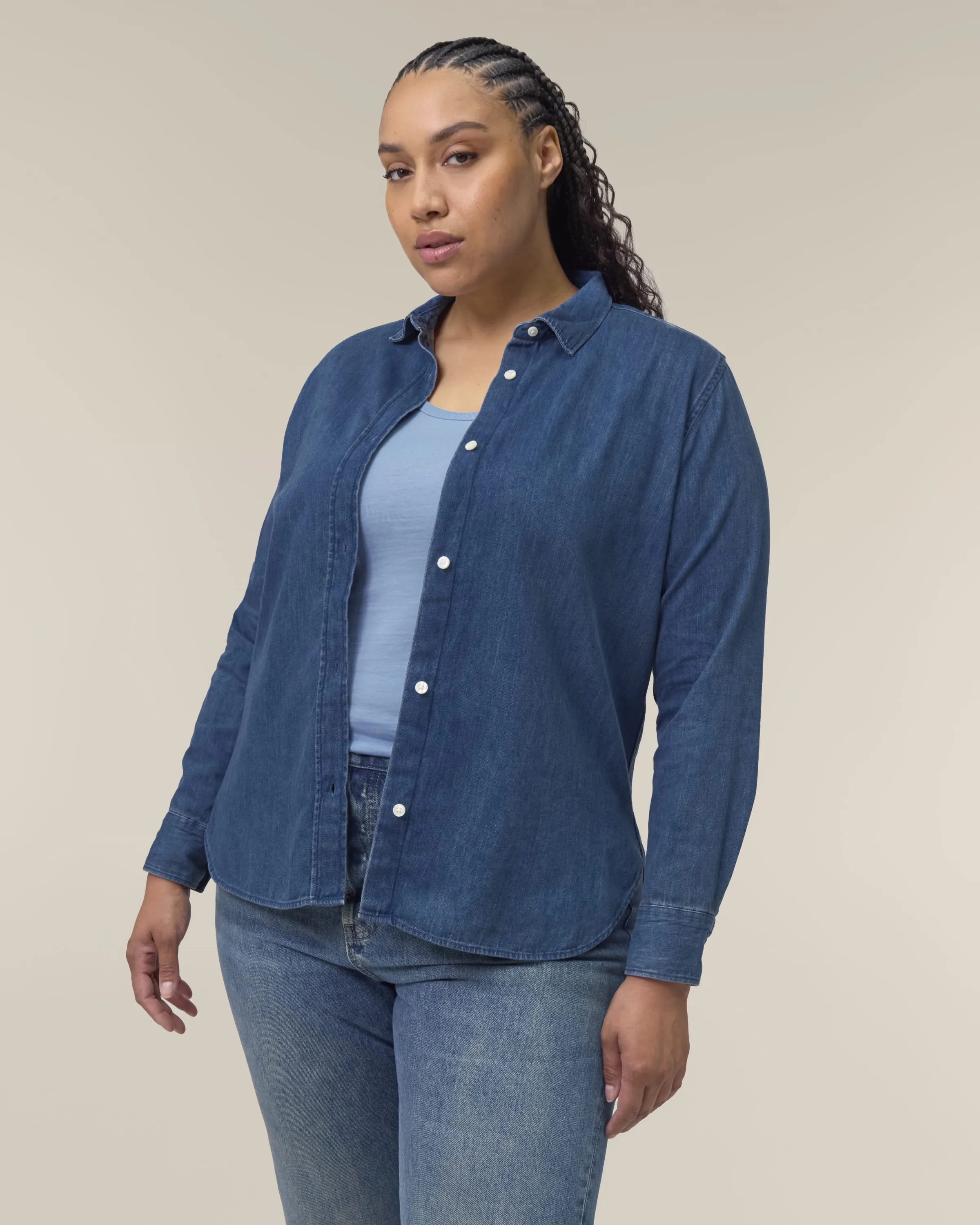 Organic Cotton Long Sleeve Denim Shirt: Womens