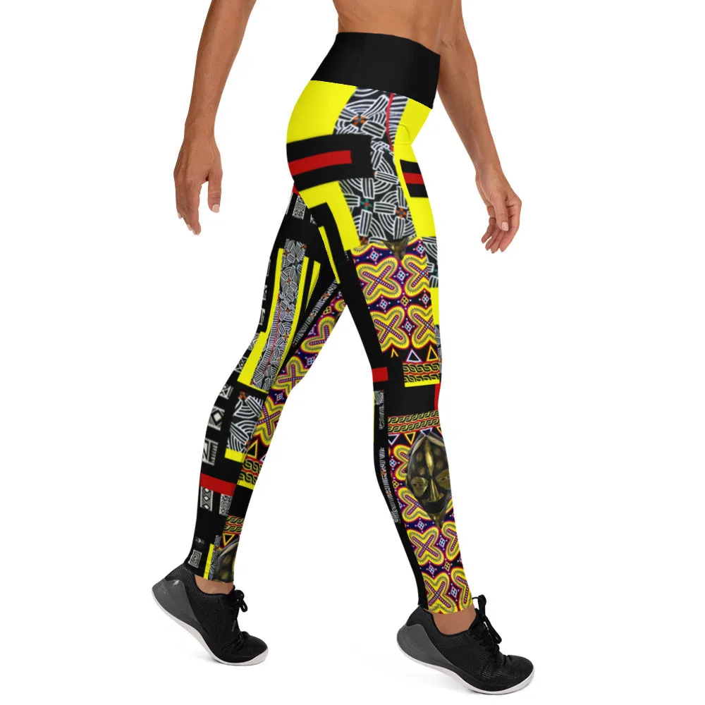 Origen Destination |On-Arrival Point of Origɛn African Symbol-inspired Yellow/Black Yoga Leggings