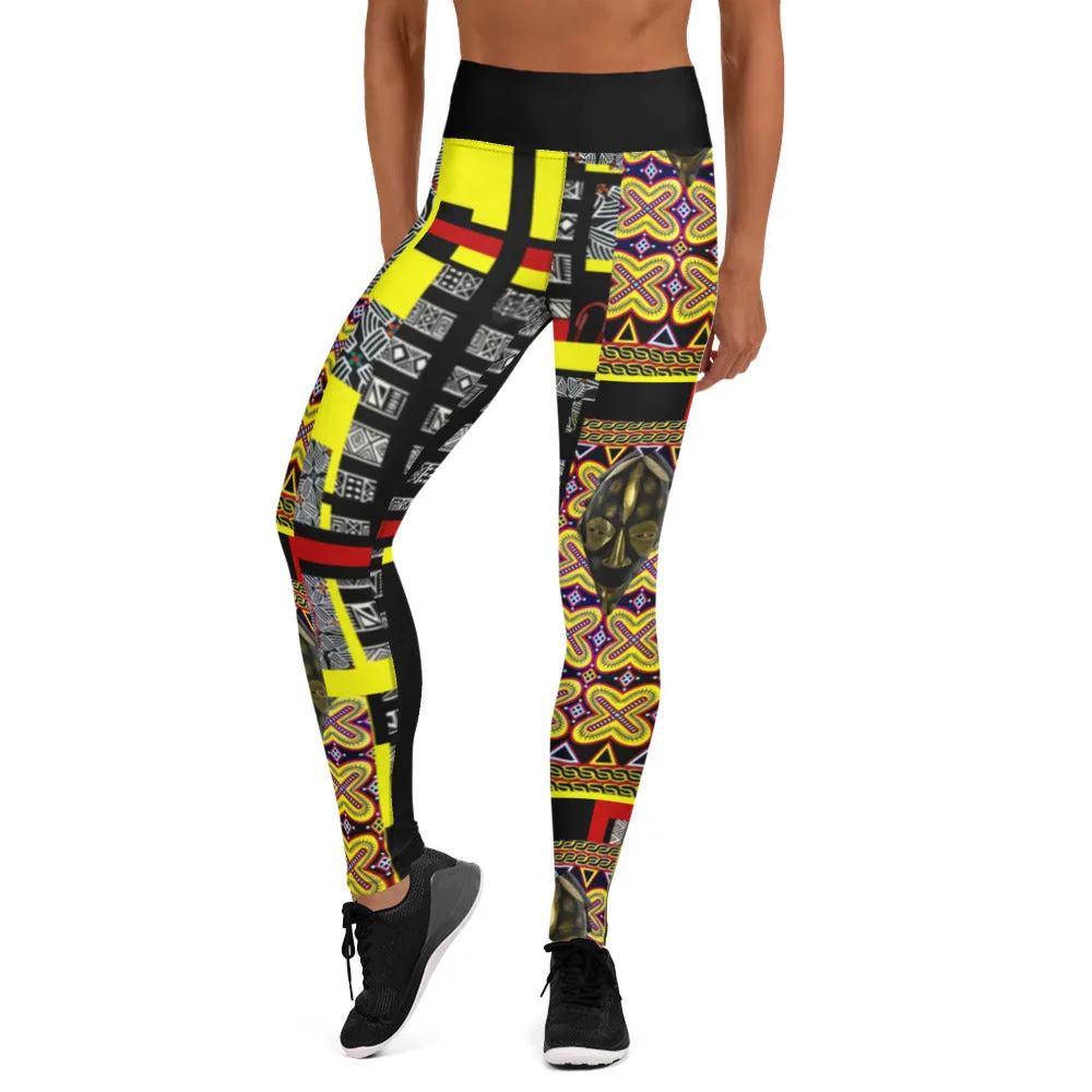 Origen Destination |On-Arrival Point of Origɛn African Symbol-inspired Yellow/Black Yoga Leggings