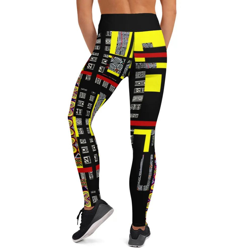 Origen Destination |On-Arrival Point of Origɛn African Symbol-inspired Yellow/Black Yoga Leggings