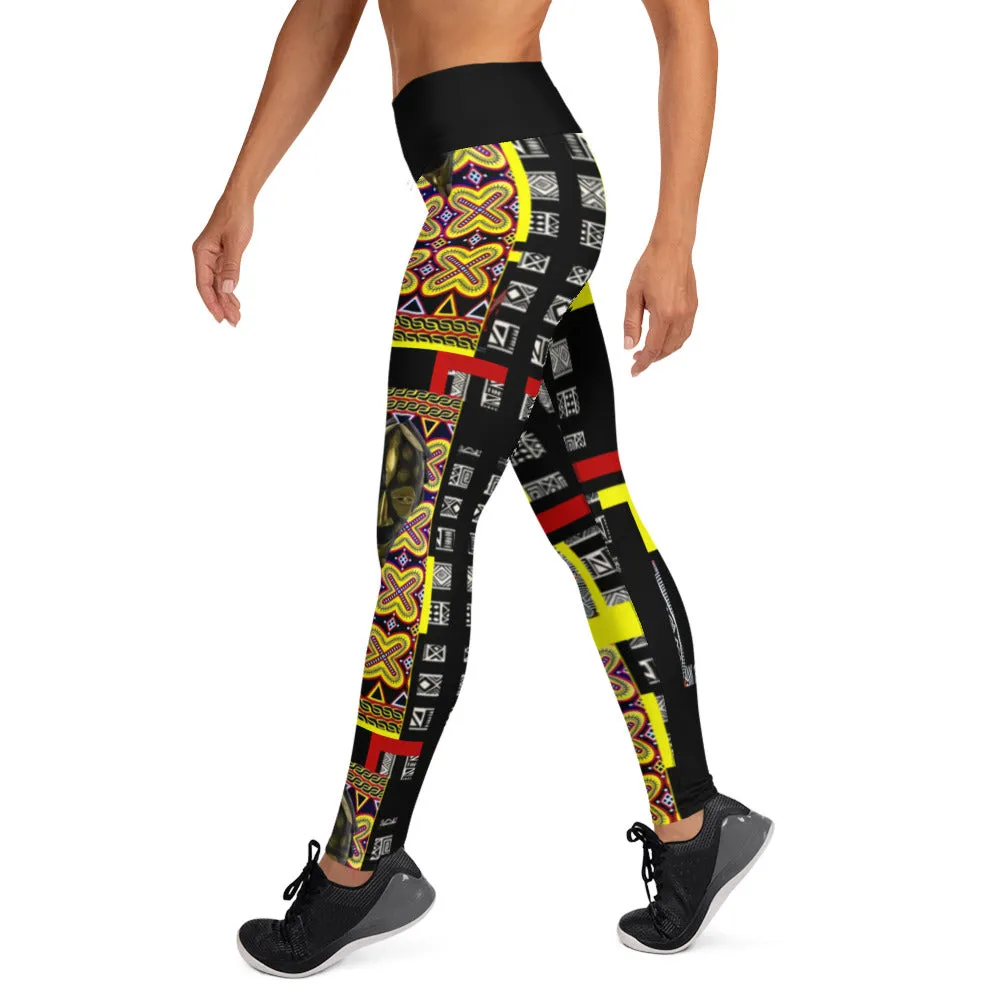 Origen Destination |On-Arrival Point of Origɛn African Symbol-inspired Yellow/Black Yoga Leggings