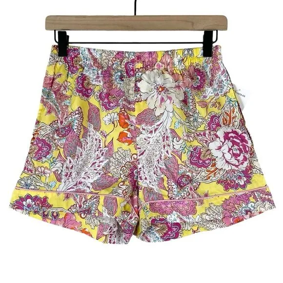 Papinelle NEW Ella Boxer PJ Set Sz XS Punk Yellow Floral Shorts Cotton
