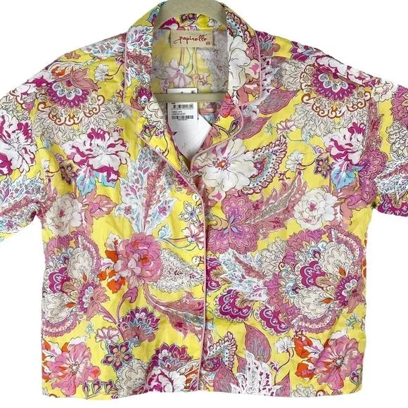 Papinelle NEW Ella Boxer PJ Set Sz XS Punk Yellow Floral Shorts Cotton
