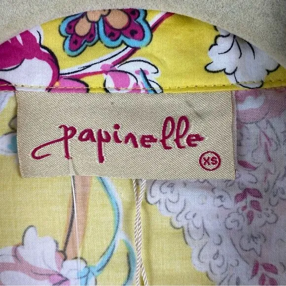 Papinelle NEW Ella Boxer PJ Set Sz XS Punk Yellow Floral Shorts Cotton