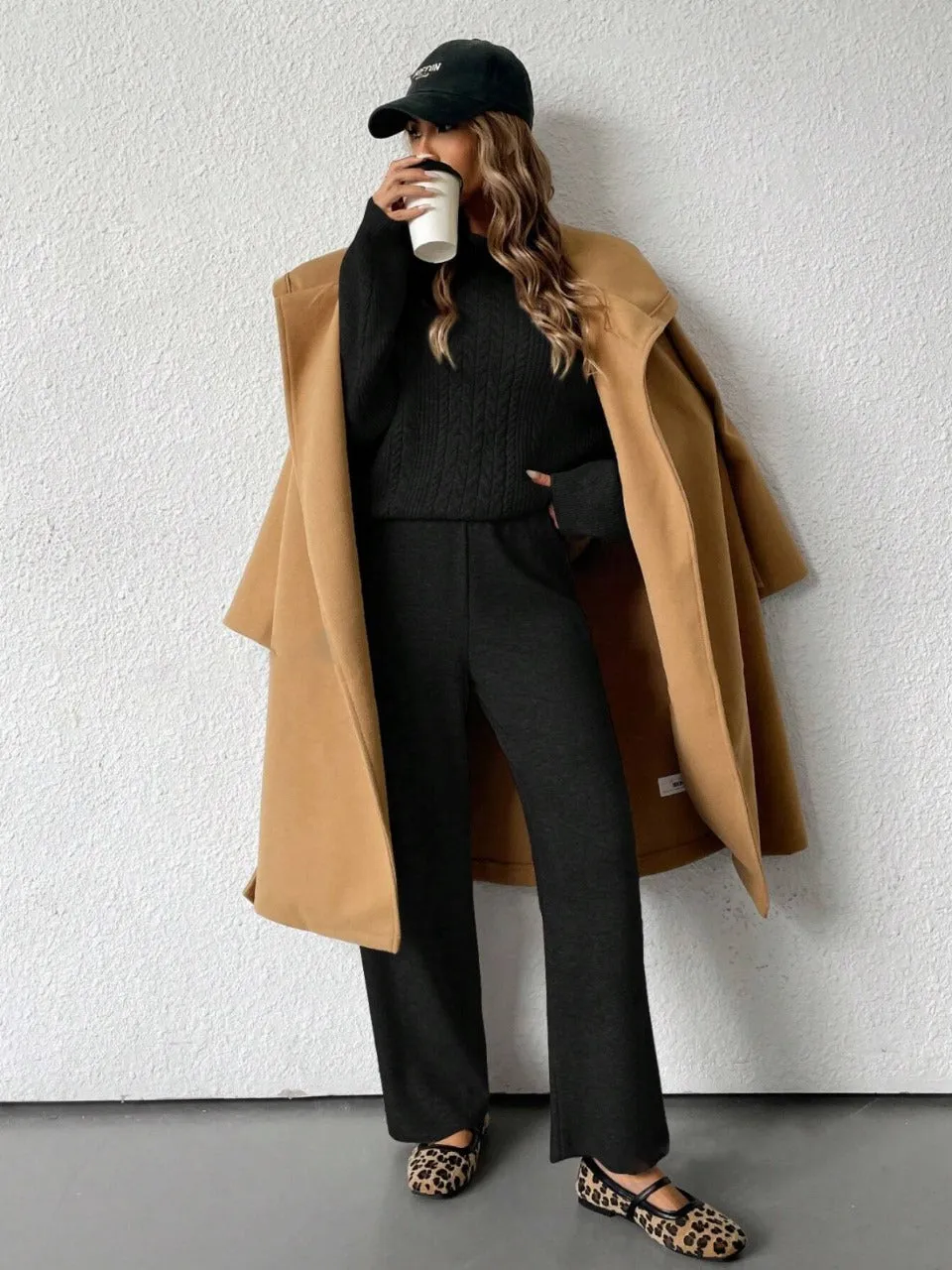 Parien Minimalist Commuting Style Round Neck Loose Knit Sweater And Straight-Cut Pant Set Oversized Sweater