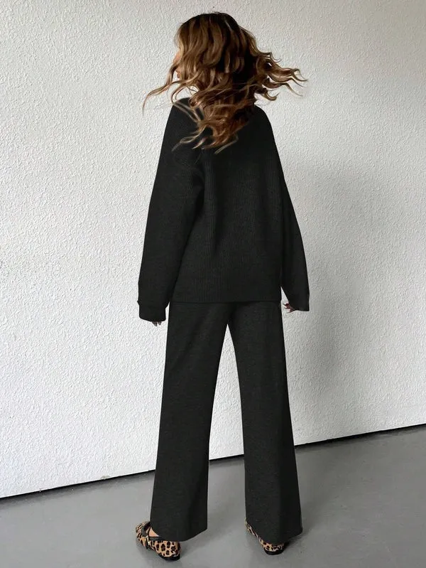 Parien Minimalist Commuting Style Round Neck Loose Knit Sweater And Straight-Cut Pant Set Oversized Sweater