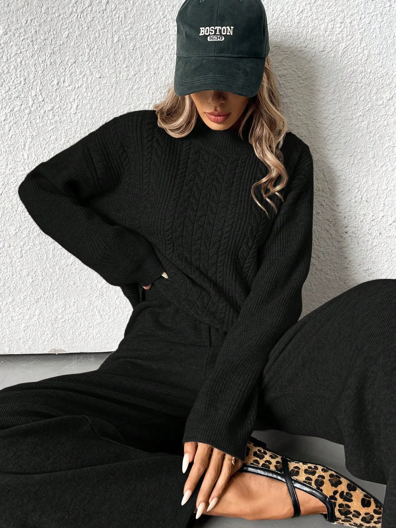 Parien Minimalist Commuting Style Round Neck Loose Knit Sweater And Straight-Cut Pant Set Oversized Sweater