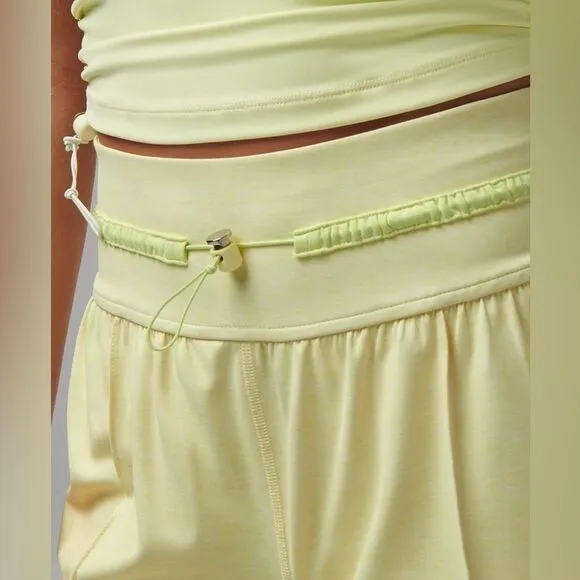 Pastel Yellow High-Waisted Athletic‎ Shorts with Drawstring &amp; Pockets Activewear