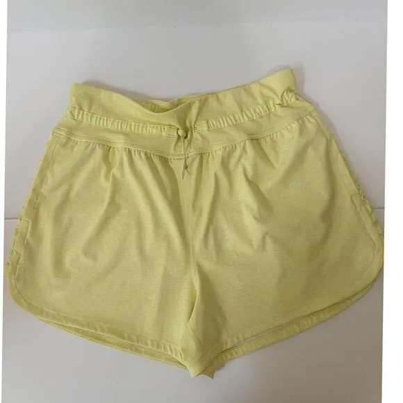 Pastel Yellow High-Waisted Athletic‎ Shorts with Drawstring &amp; Pockets Activewear
