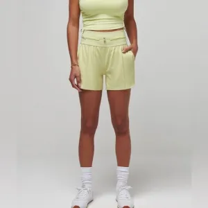 Pastel Yellow High-Waisted Athletic‎ Shorts with Drawstring &amp; Pockets Activewear