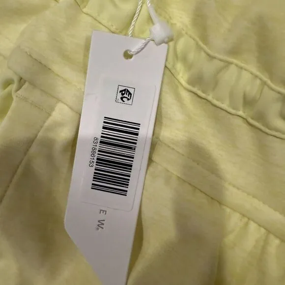 Pastel Yellow High-Waisted Athletic‎ Shorts with Drawstring &amp; Pockets Activewear