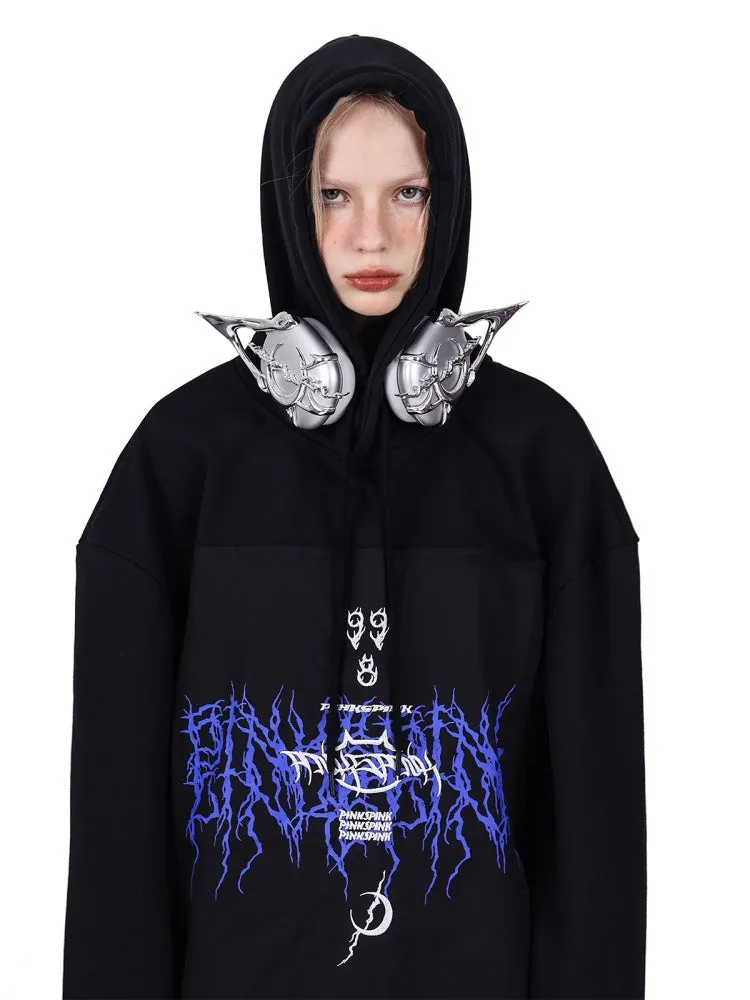 Patch Loose Gender-Free Hooded Jacket