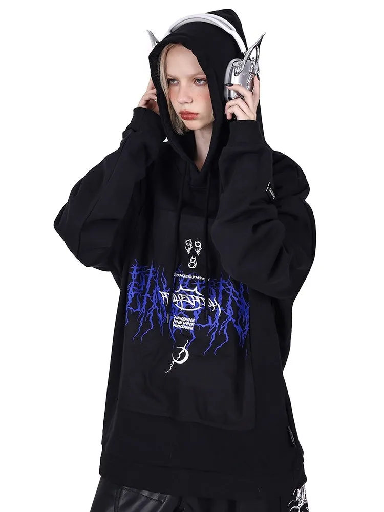 Patch Loose Gender-Free Hooded Jacket