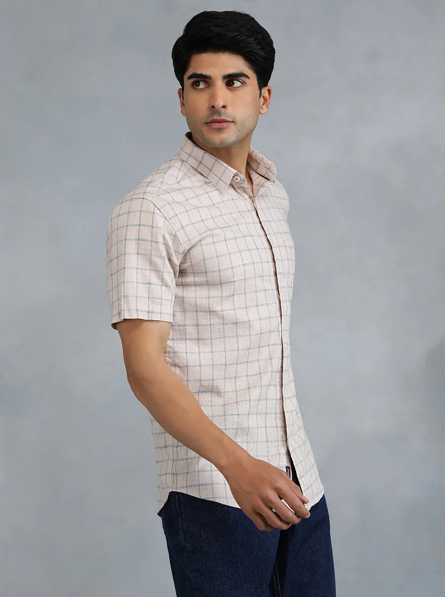 Peach Checked Slim Fit Casual Shirt | JadeBlue
