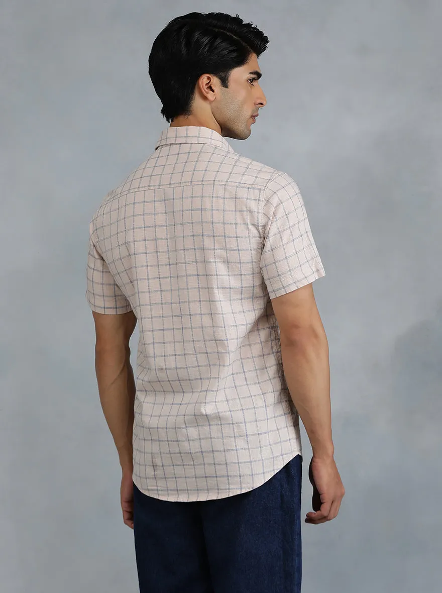 Peach Checked Slim Fit Casual Shirt | JadeBlue