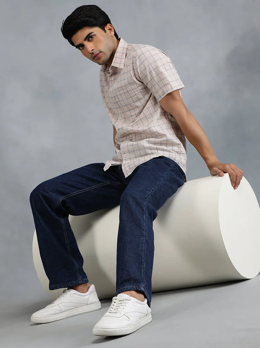 Peach Checked Slim Fit Casual Shirt | JadeBlue