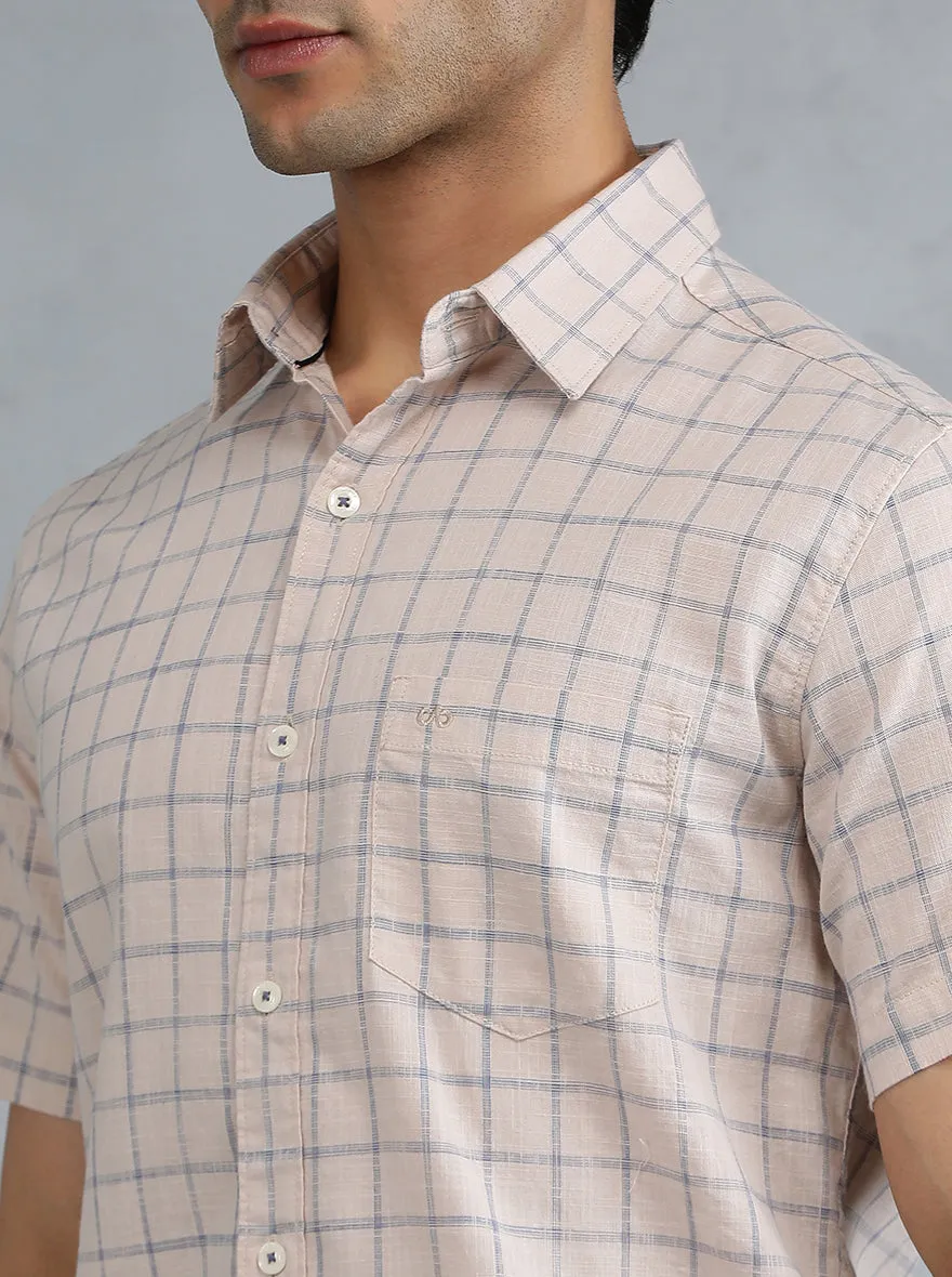 Peach Checked Slim Fit Casual Shirt | JadeBlue
