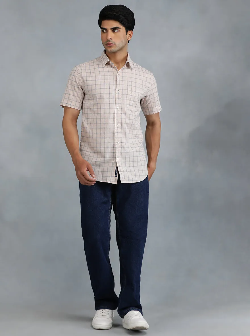 Peach Checked Slim Fit Casual Shirt | JadeBlue