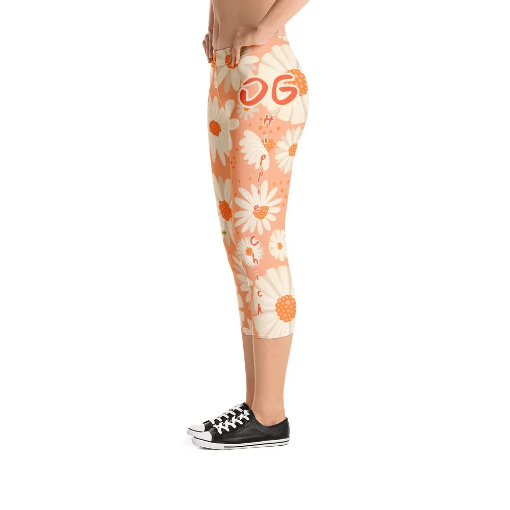 Peach Daisies Capri Leggings