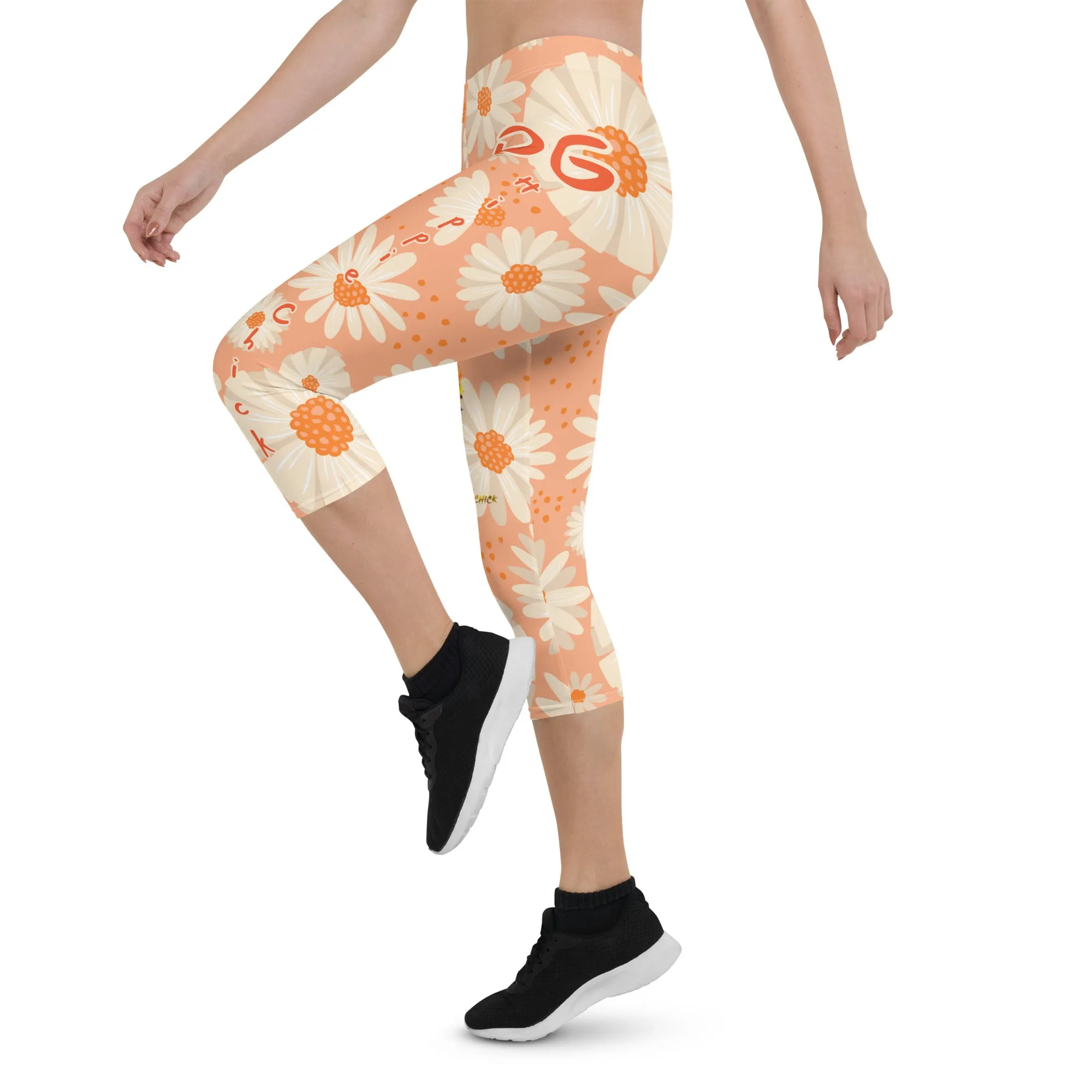 Peach Daisies Capri Leggings