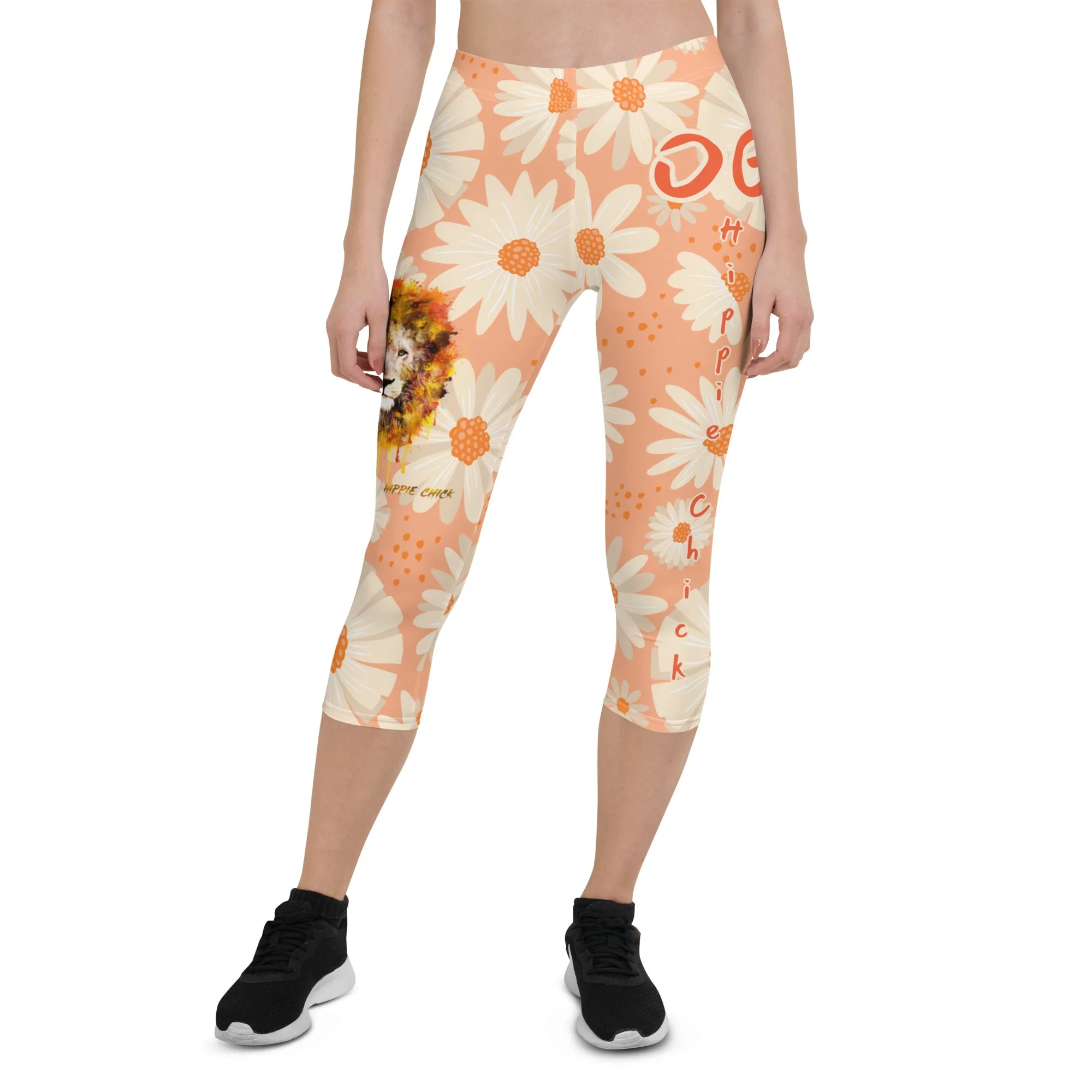 Peach Daisies Capri Leggings