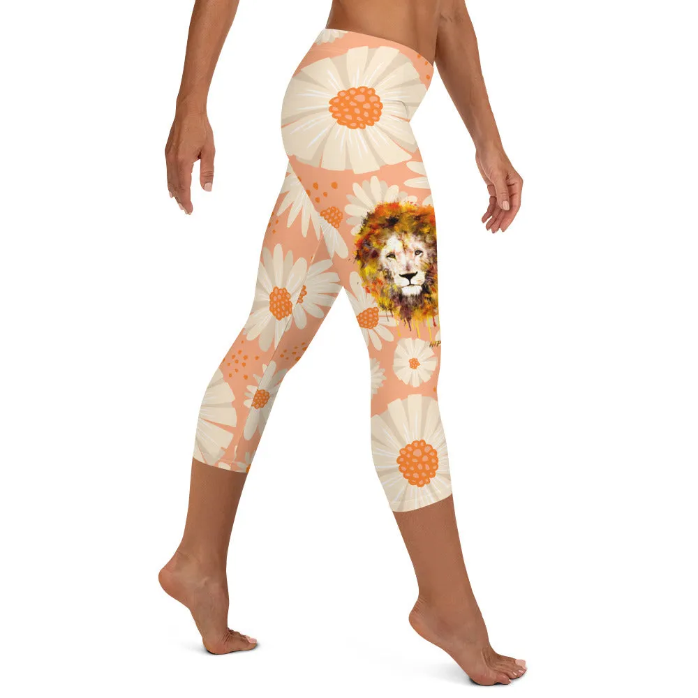 Peach Daisies Capri Leggings