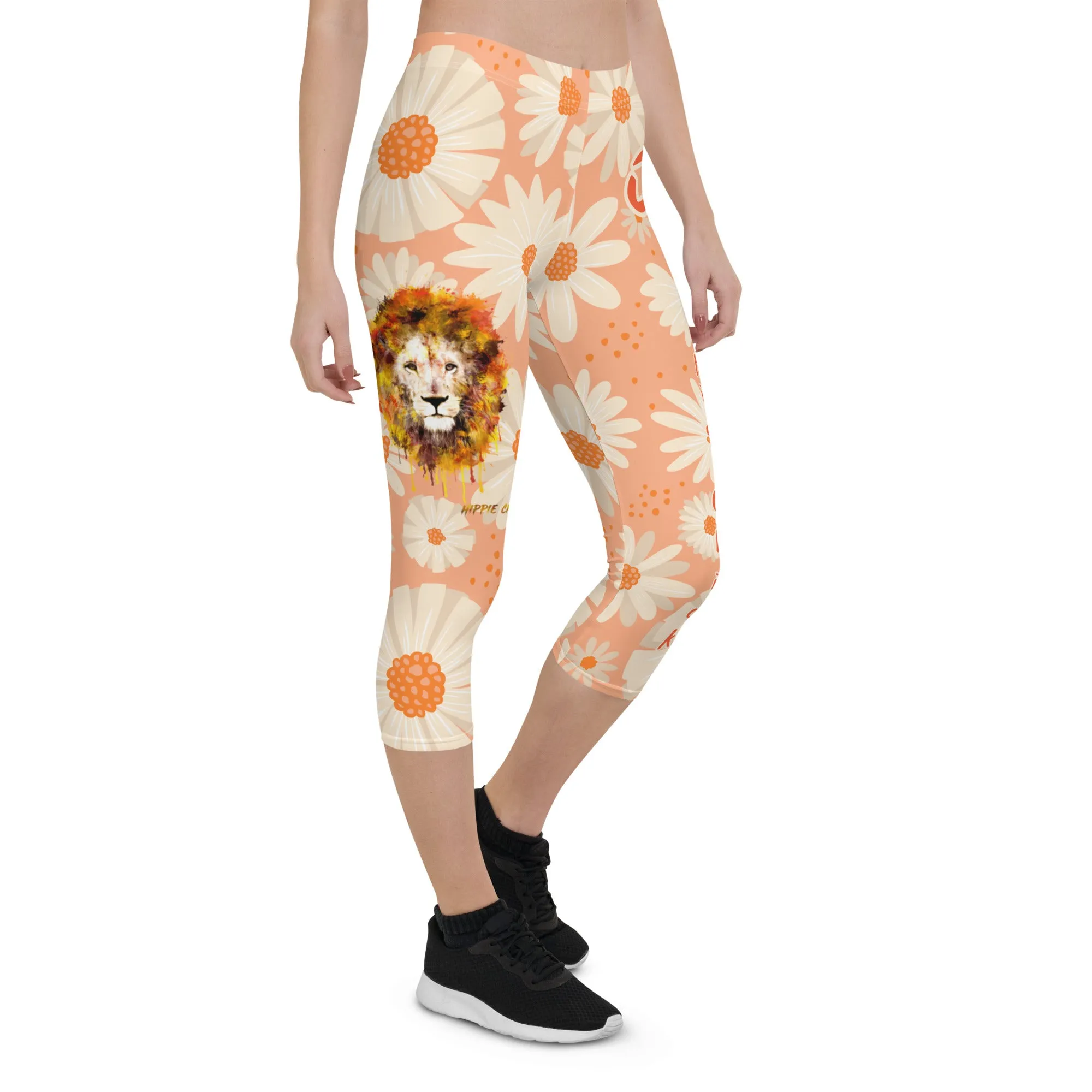 Peach Daisies Capri Leggings