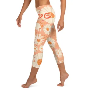 Peach Daisies Capri Leggings