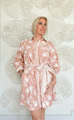 Peach Palm Mini Collared Dress