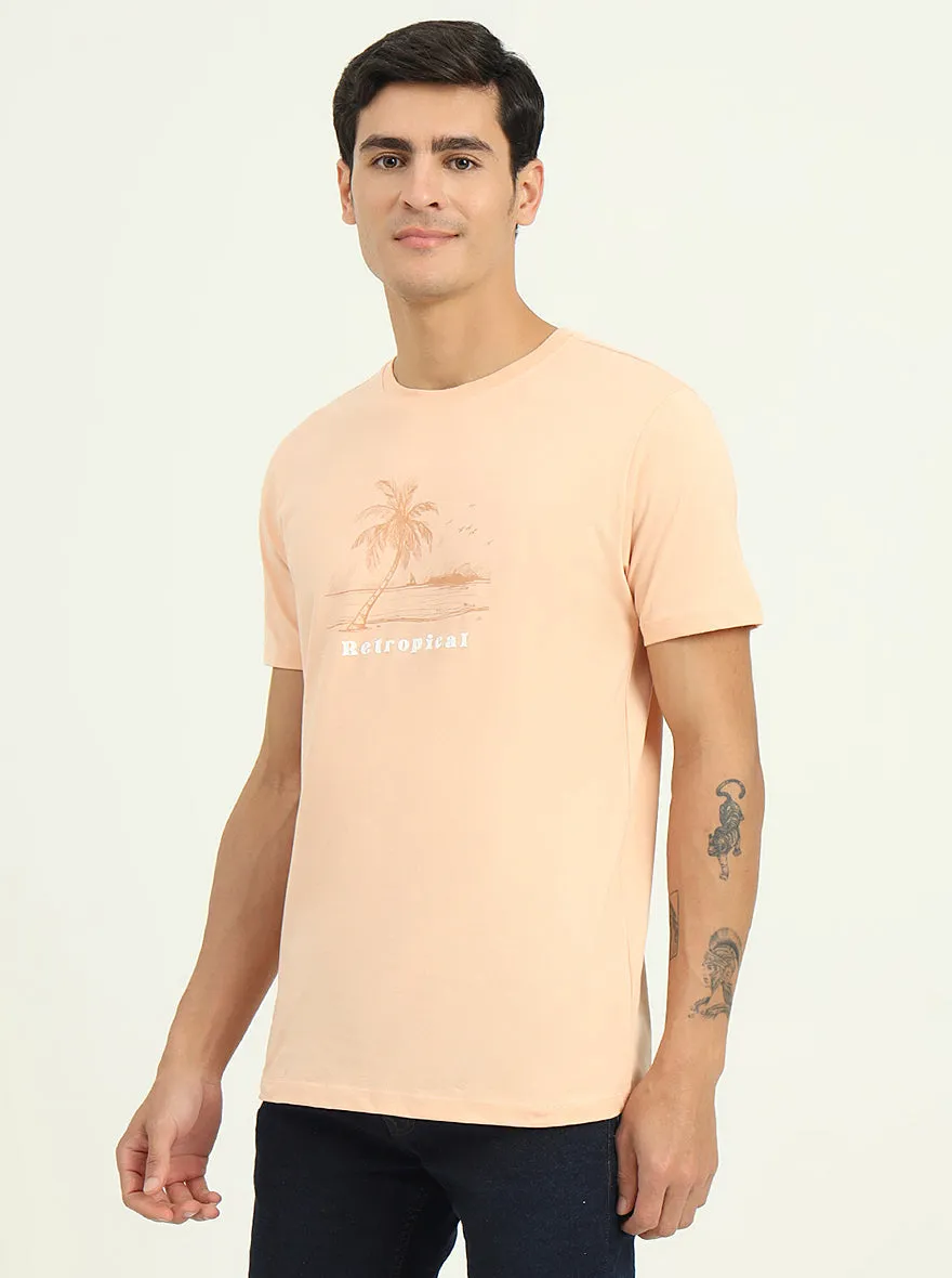 Peach Printed Slim Fit T-Shirt | Greenfibre