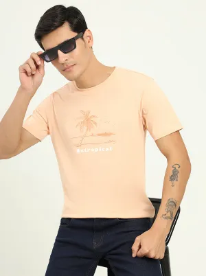 Peach Printed Slim Fit T-Shirt | Greenfibre