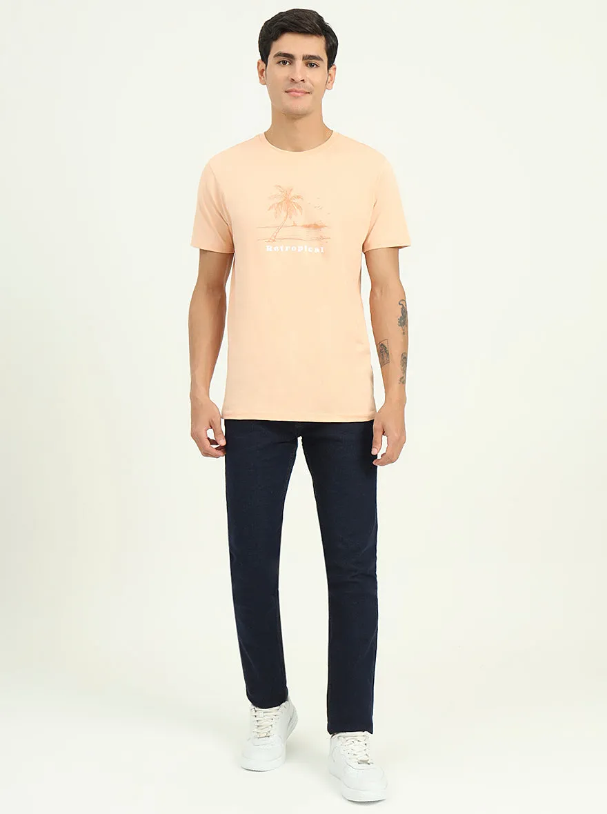 Peach Printed Slim Fit T-Shirt | Greenfibre