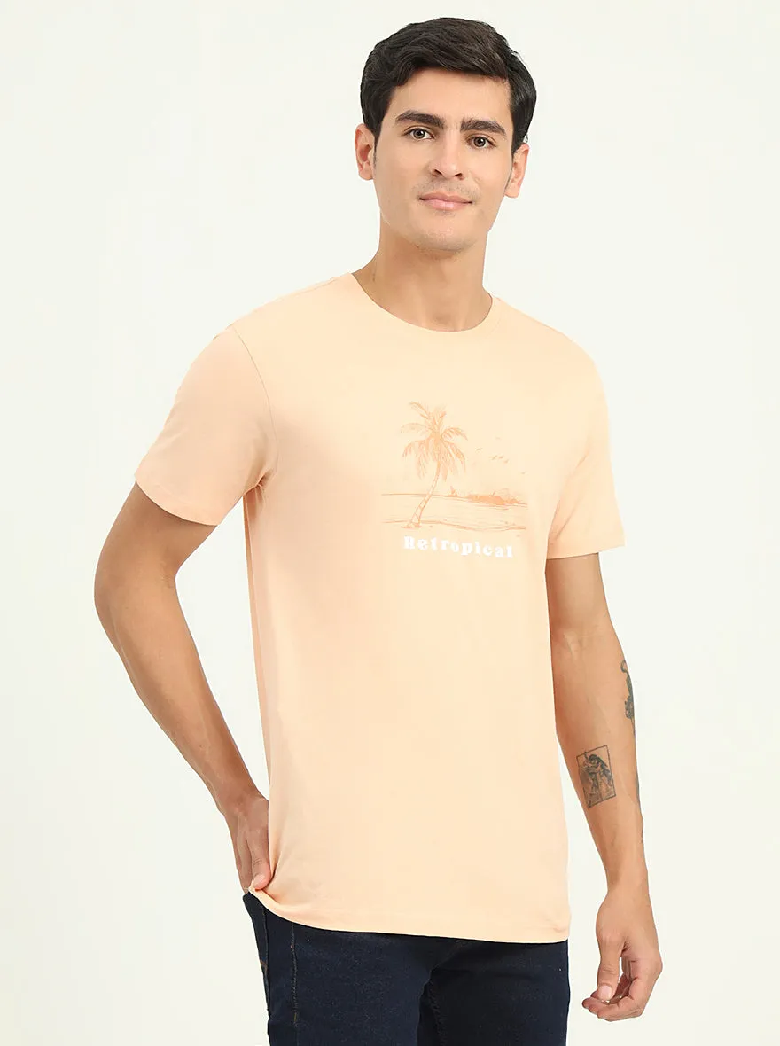 Peach Printed Slim Fit T-Shirt | Greenfibre