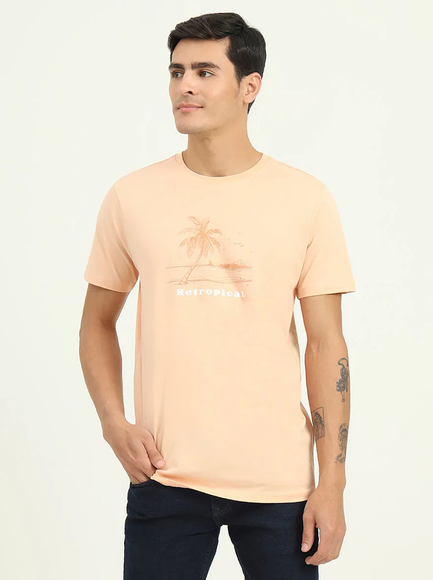Peach Printed Slim Fit T-Shirt | Greenfibre