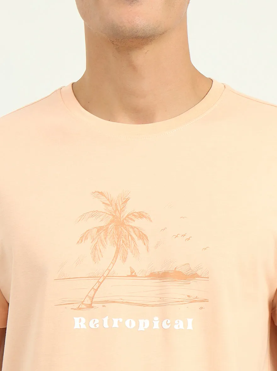 Peach Printed Slim Fit T-Shirt | Greenfibre