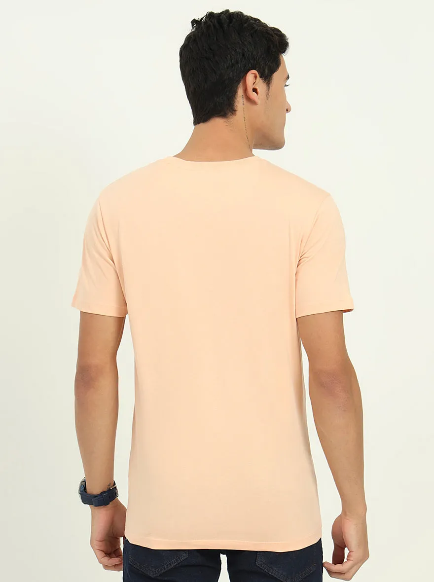Peach Printed Slim Fit T-Shirt | Greenfibre