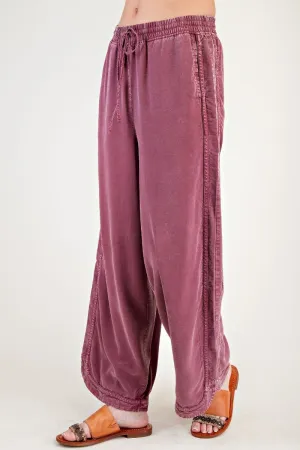 Phalen MINERAL WASHED SOFT TWILL WIDE LEG PANTS-Plum