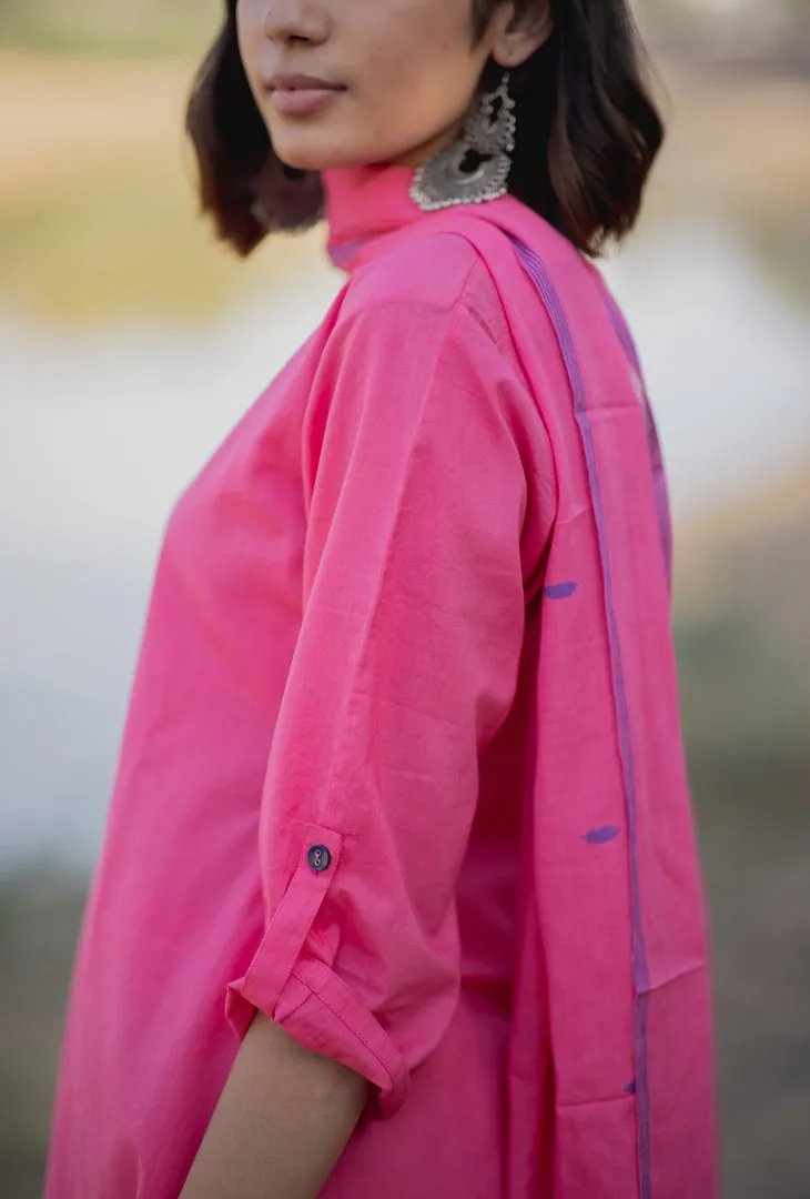 Pink Mulmul Kurta and Pants Set