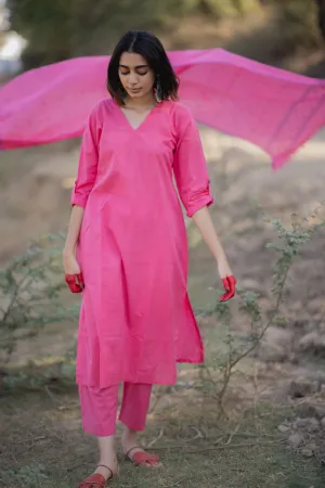 Pink Mulmul Kurta and Pants Set
