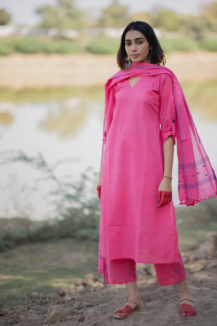 Pink Mulmul Kurta and Pants Set