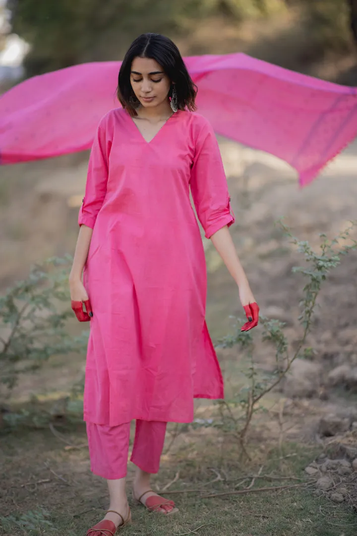 Pink Mulmul Kurta and Pants Set