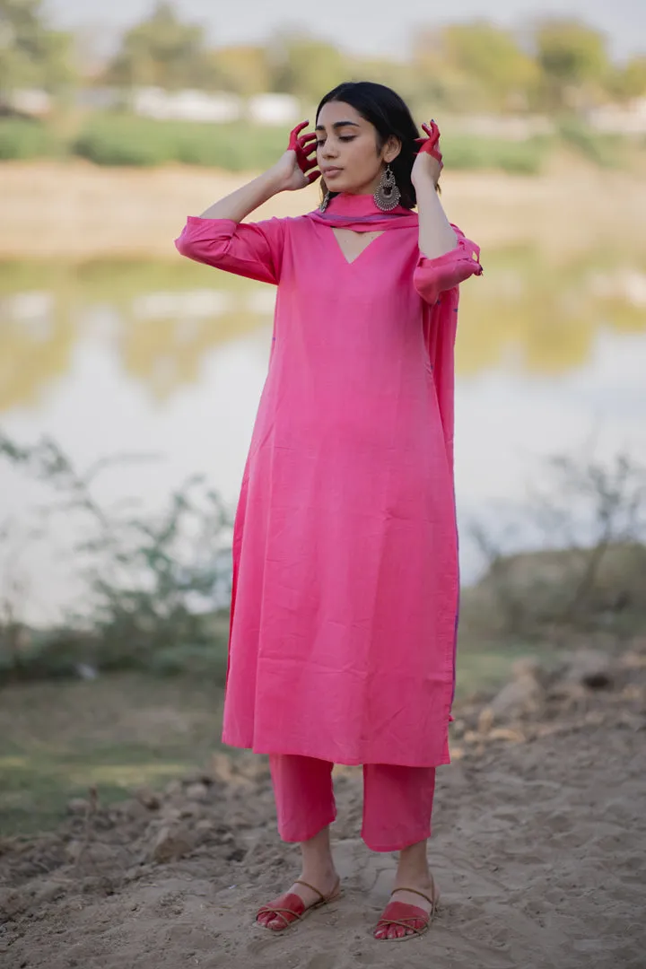 Pink Mulmul Kurta and Pants Set