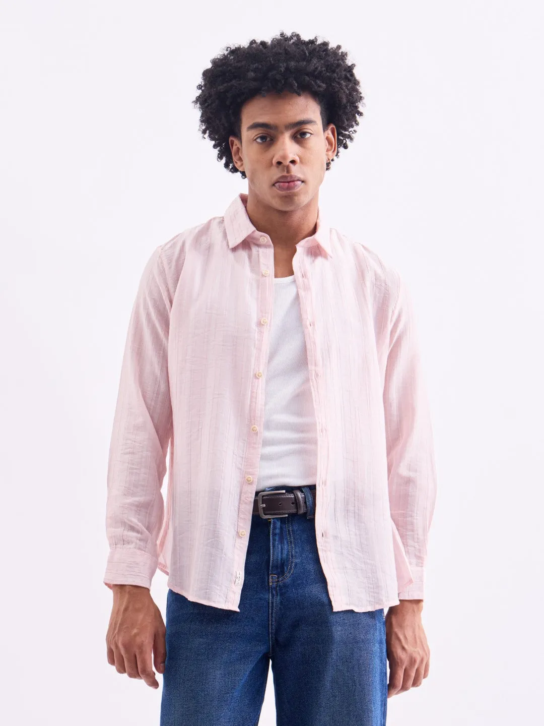 Pink Striped Slim Fit Shirt