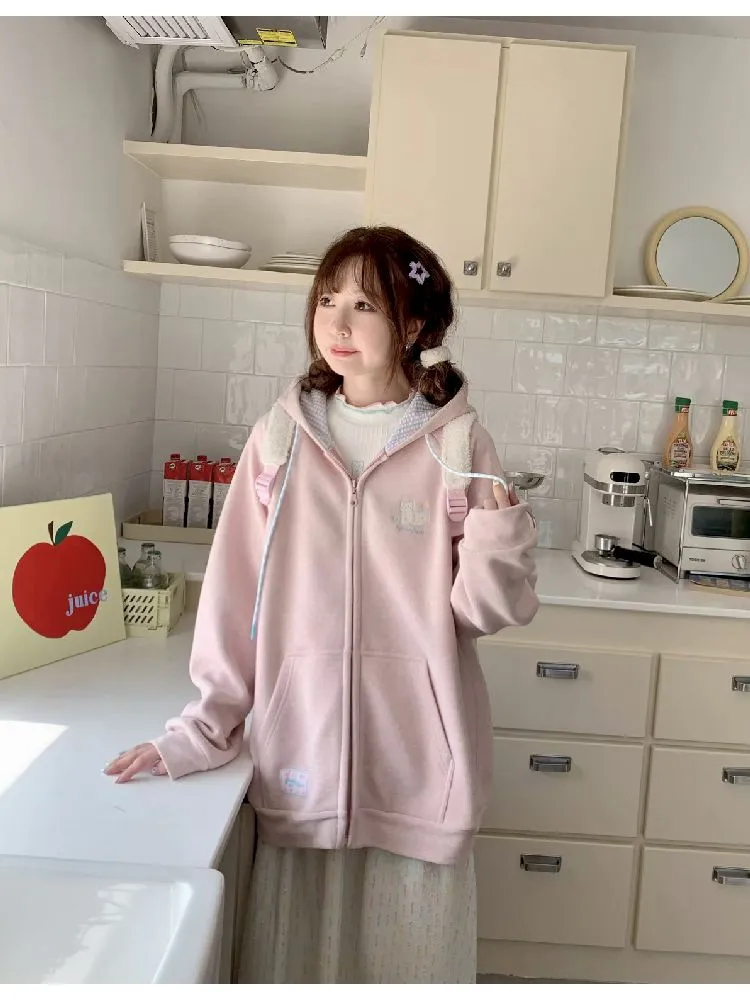 pink sweater loose casual cardigan
